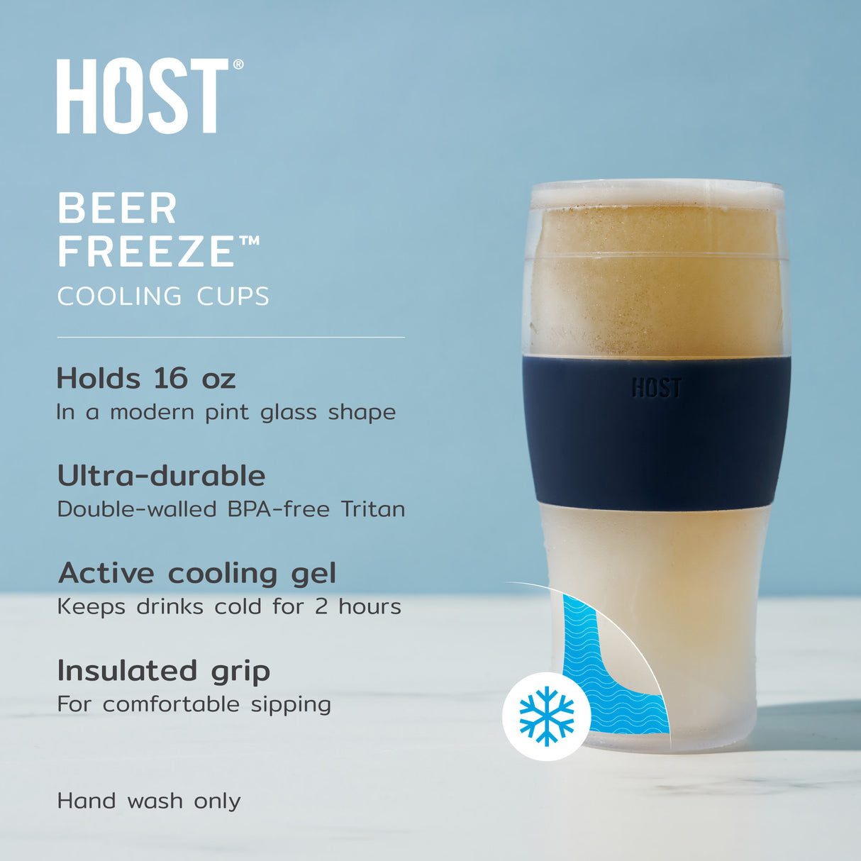 Beer FREEZE™ Cooling Pint – 16 oz - Set of 2, Varsity blue