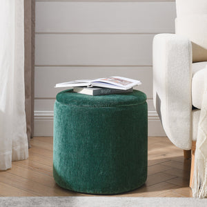 Classic Style 2-Piece Round Chenille Storage Ottoman Set with Drum Shaped Stool