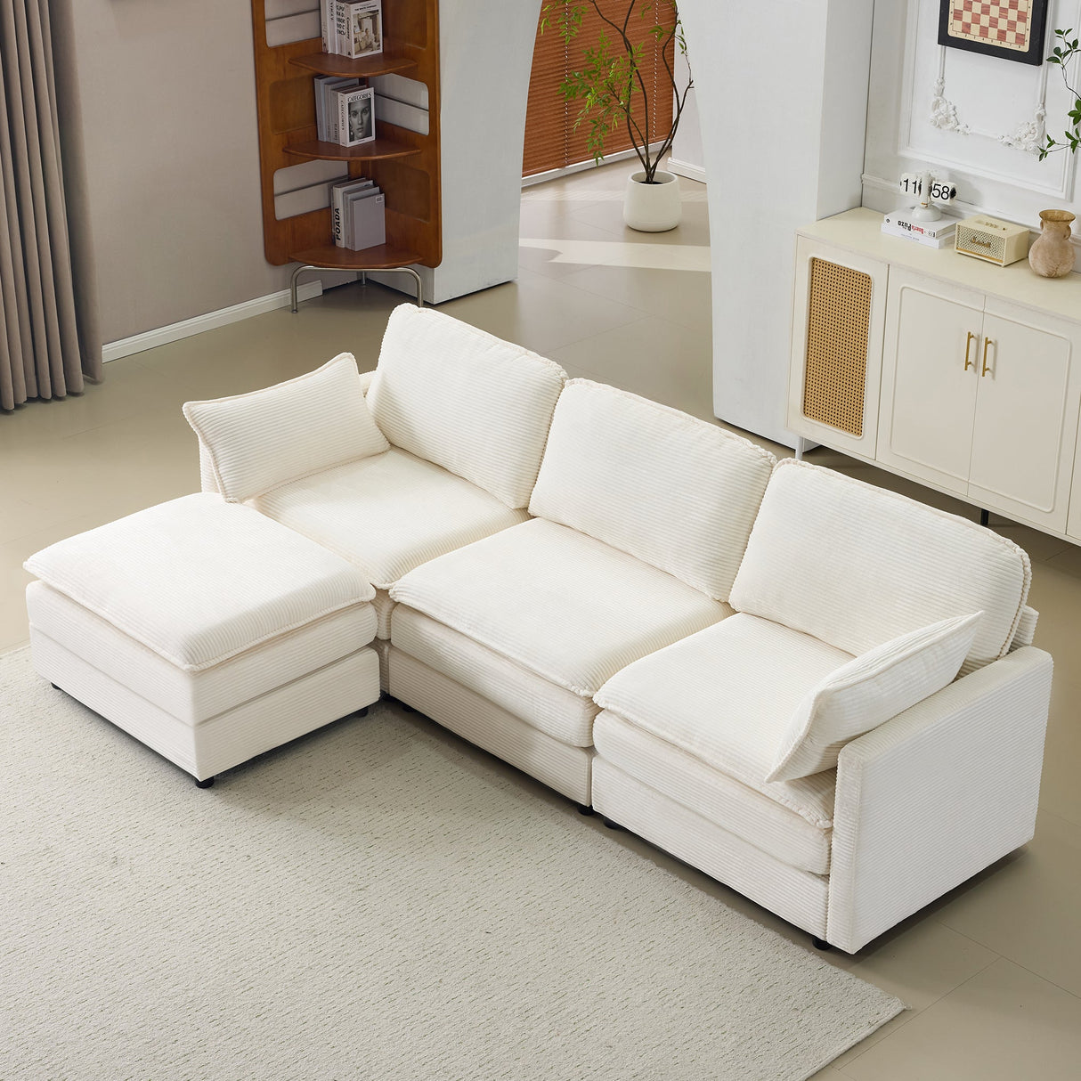 104" Plush Cloud 3 Seater Sofa: Modular Design with Ottoman