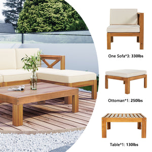 Topmax Outdoor Patio Wood 5-Piece Sectional Sofa Seating Group Set