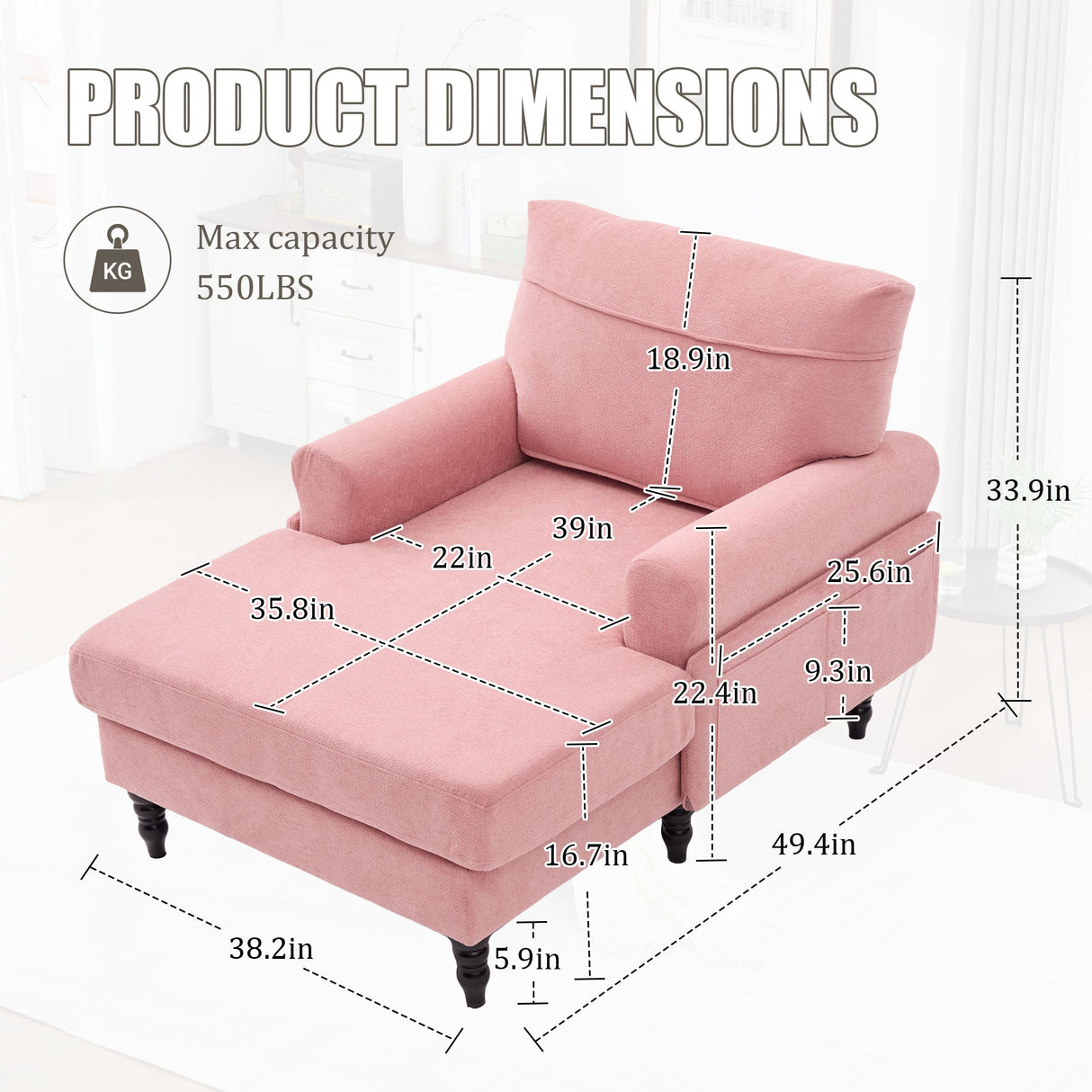 Modern Minimalist Chenille Fabric Chaise Lounge Recliner