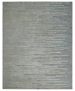 Modern Stripe Pattern Beige and Gray Hand Tufted Wool and Silk Area Rug