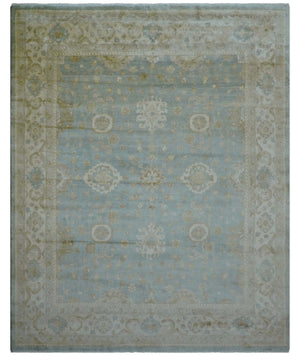 Beige And Blue Traditional Oushak Design 12x15 Hand Knotted Wool Rug