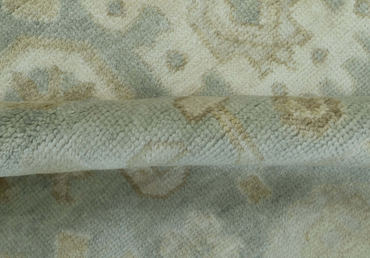 Beige And Blue Traditional Oushak Design  6x9 Hand Knotted Wool Area Rug