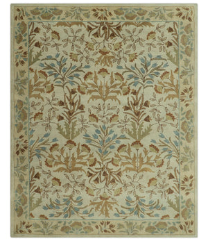 Beige And Brown Traditional Floral Design Hand Tufted 8x10 Wool Area Rug