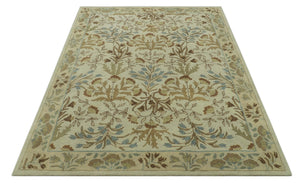 Beige And Brown Traditional Floral Design Hand Tufted 8x10 Wool Area Rug