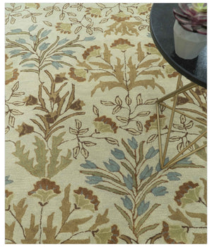 Beige And Brown Traditional Floral Design Hand Tufted 8x10 Wool Area Rug