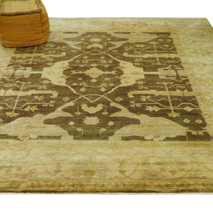 Beige And Brown Traditional Oushak Hand knotted Wool Area Rug