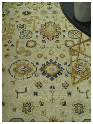 Beige and Charcoal 6x9 Hand Knotted Traditional Oriental Oushak wool area rug