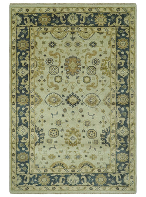 Beige and Charcoal 6x9 Hand Knotted Traditional Oriental Oushak wool area rug