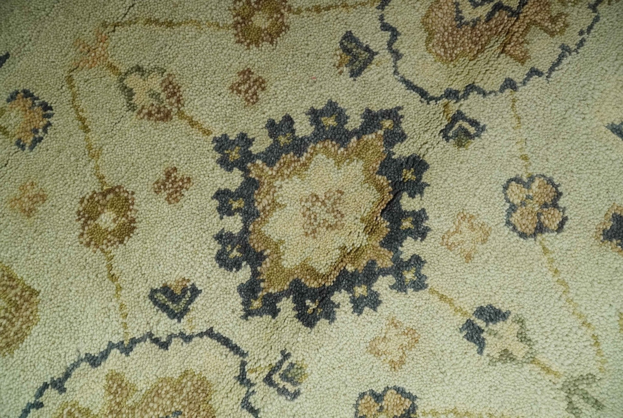 Beige and Charcoal 6x9 Hand Knotted Traditional Oriental Oushak wool area rug