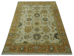 Beige and Gold 8x10 Traditional Oriental Oushak wool Rug