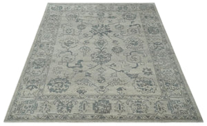 Beige and Gray 8x10 hand knotted Oushak wool Area rug