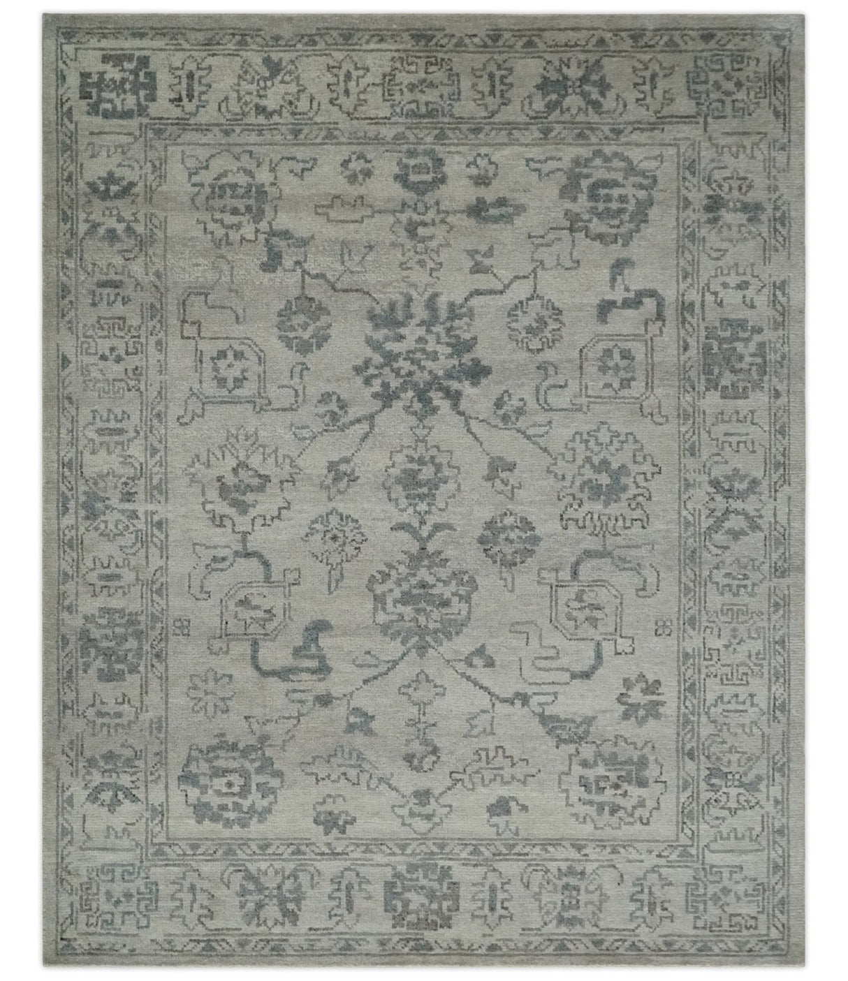 Beige and Gray 8x10 hand knotted Oushak wool Area rug