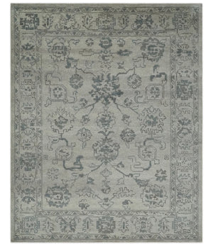 Beige and Gray 8x10 hand knotted Oushak wool Area rug