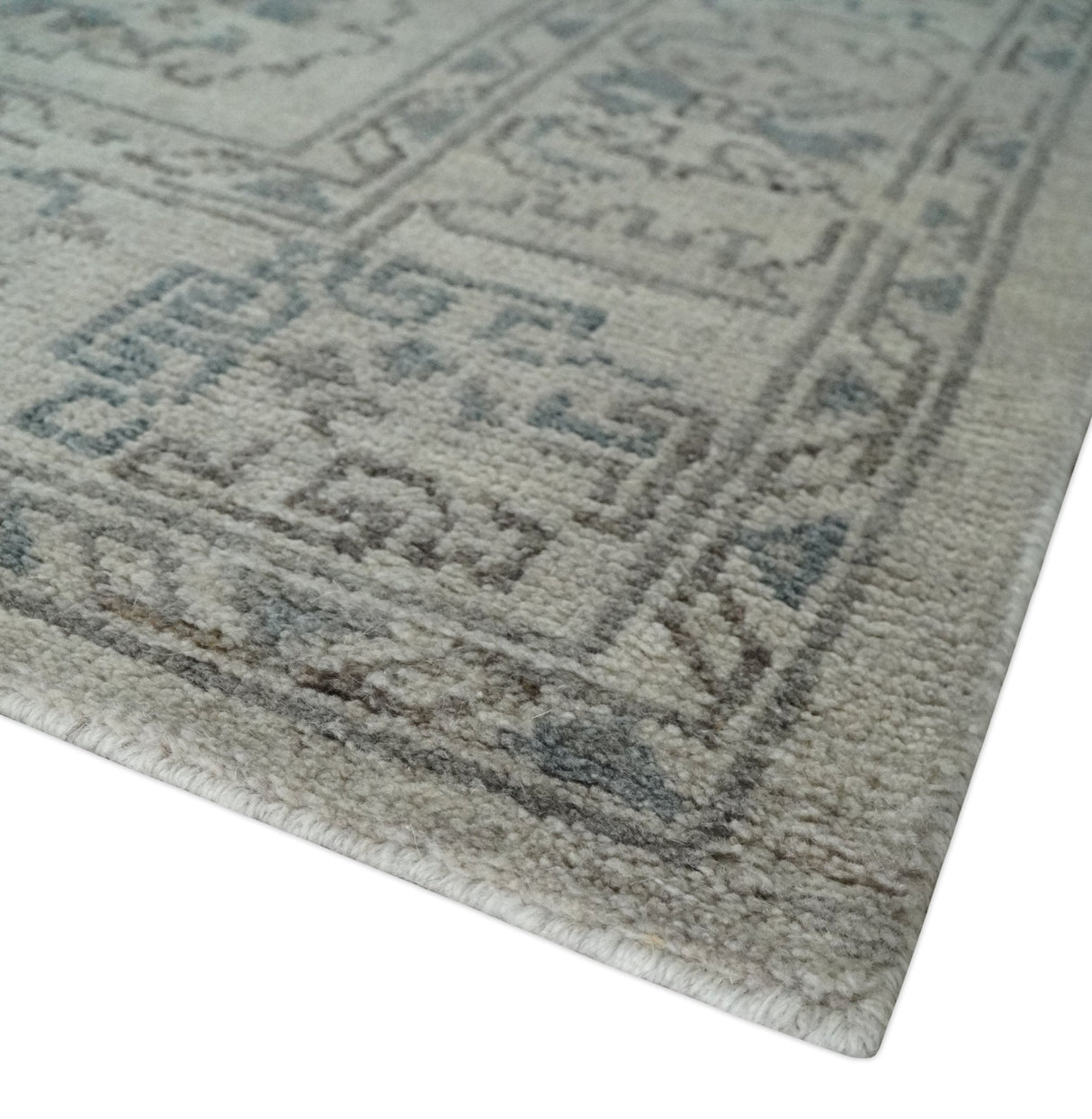 Beige and Gray 8x10 hand knotted Oushak wool Area rug