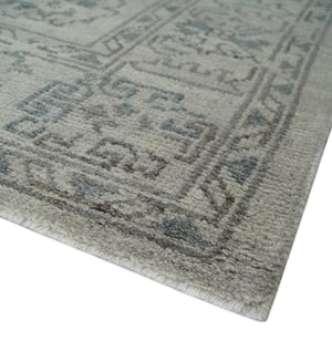 Beige and Gray 8x10 hand knotted Oushak wool Area rug