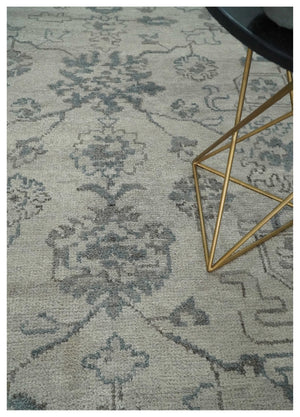 Beige and Gray 8x10 hand knotted Oushak wool Area rug