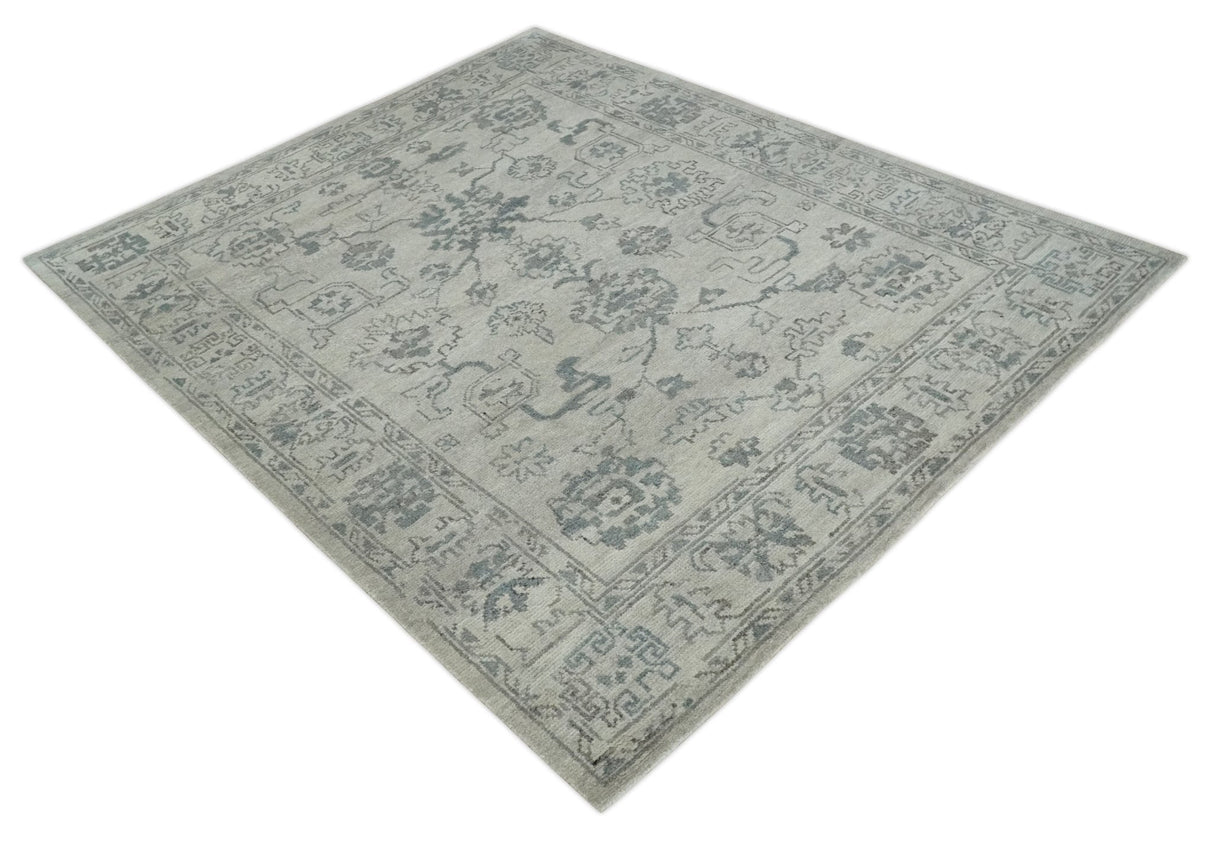 Beige and Gray 8x10 hand knotted Oushak wool Area rug
