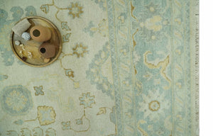 Beige and Gray 8x10 Hand Knotted Traditional Oriental Oushak wool area rug