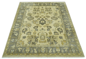 Beige and Gray 8x10 Hand Knotted Traditional Oriental Oushak Wool area rug