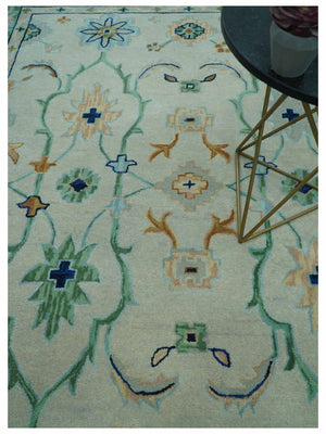 Beige and Green traditional Floral Oriental Oushak Hand Tufted Multi Size wool rug