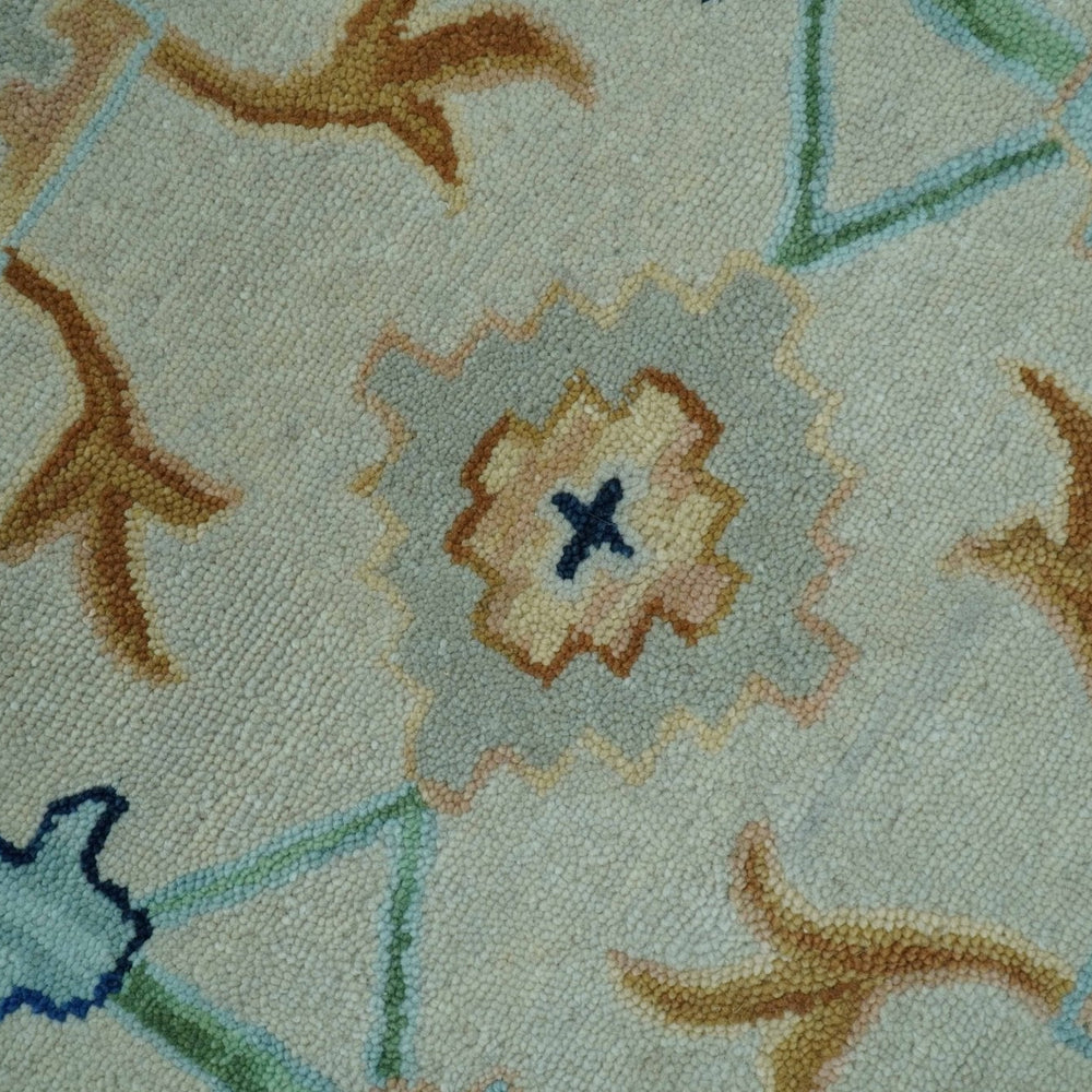 Beige and Green traditional Floral Oriental Oushak Hand Tufted Multi Size wool rug