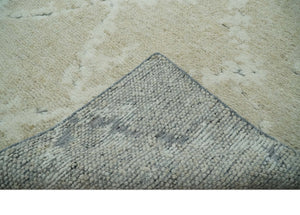 Beige and Ivory Traditional Hand Knotted 8x10 Geometrical Pattern Wool Area Rug