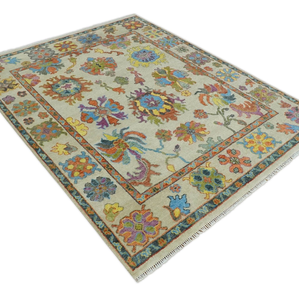 Vibrant Colorful Beige and Rust Traditional Oushak Custom Made wool Area Rug