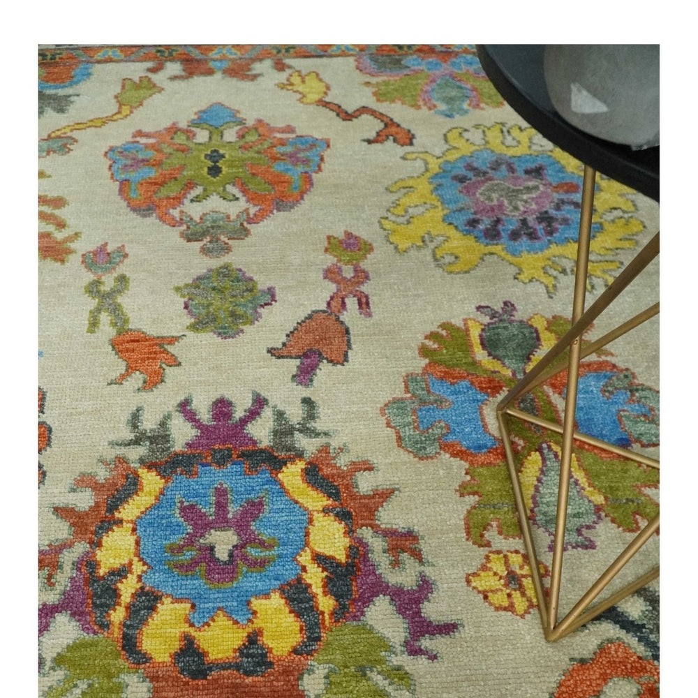 Vibrant Colorful Beige and Rust Traditional Oushak Custom Made wool Area Rug