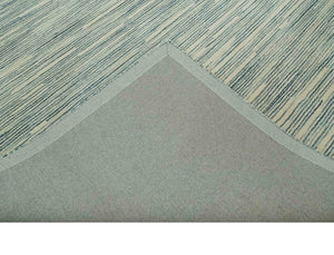 Beige and Teal 8x10 Modern stripes Design Hand Tufted wool area rug