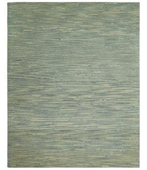 Beige and Teal 8x10 Modern stripes Design Hand Tufted wool area rug