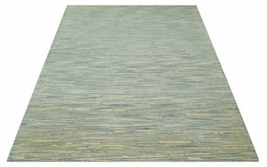 Beige and Teal 8x10 Modern stripes Design Hand Tufted wool area rug
