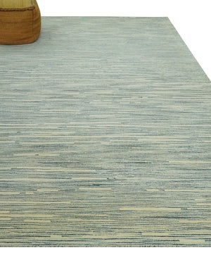 Beige and Teal 8x10 Modern stripes Design Hand Tufted wool area rug