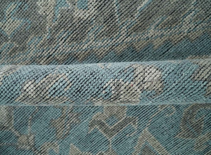 Blue and Gray Antique Finish Distressed Hand Knotted Traditional wool Area Rug