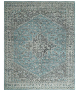 Blue and Gray Antique Finish Distressed Hand Knotted Traditional wool Area Rug