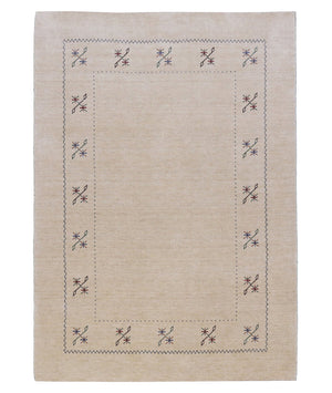 Beige Border Design Hand Loomed Wool Area Rug