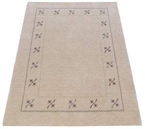 Beige Border Design Hand Loomed Wool Area Rug