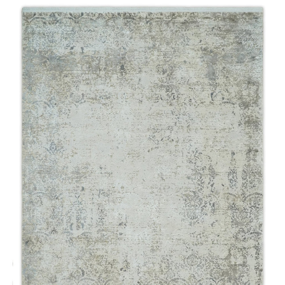 3x5 Beige, Brown and Silver Antique Finish Silk Area Rug
