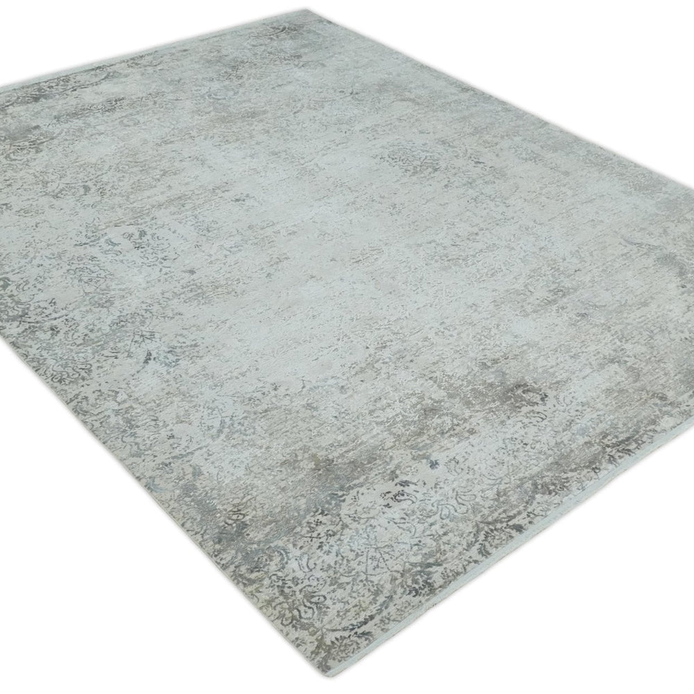 3x5 Beige, Brown and Silver Antique Finish Silk Area Rug