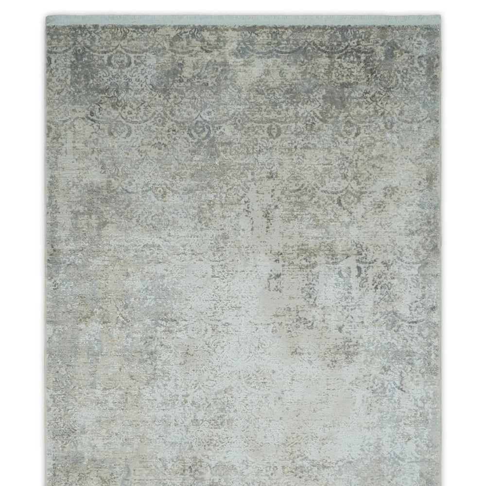 3x5 Beige, Brown and Silver Antique Finish Silk Area Rug