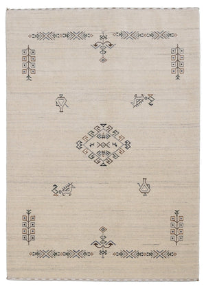 Beige Center Medallion Design Hand Loomed Wool Area Rug