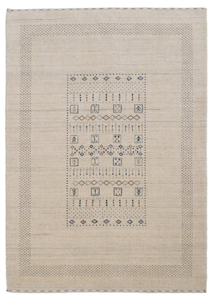 Beige Center Pattern Design Hand Loomed Wool Area Rug