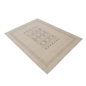 Beige Center Pattern Design Hand Loomed Wool Area Rug