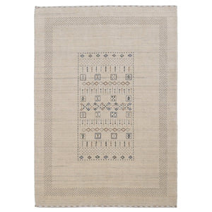 Beige Center Pattern Design Hand Loomed Wool Area Rug