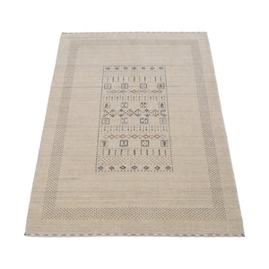 Beige Center Pattern Design Hand Loomed Wool Area Rug