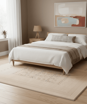 Beige Center Pattern Hand Loomed Wool Area Rug