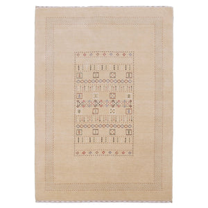 Beige Center Pattern Hand Loomed Wool Area Rug