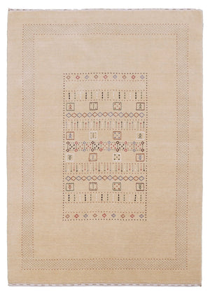 Beige Center Pattern Hand Loomed Wool Area Rug