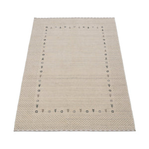 Beige Contemporary Gabbeh Border Design Hand Loomed Wool Rug